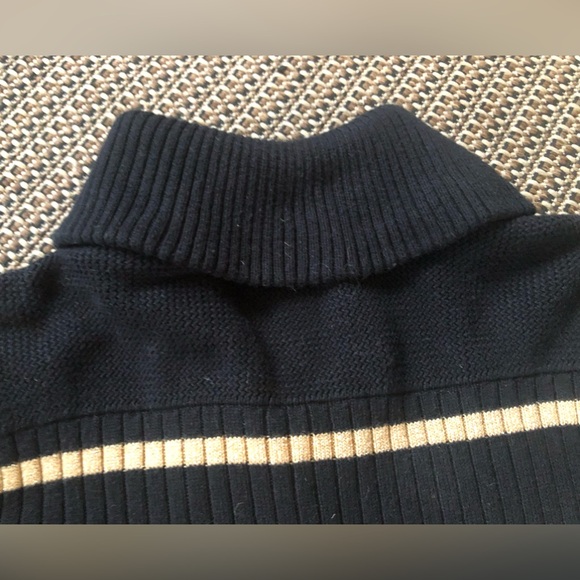Lauren Ralph Lauren Black &Metallic Gold Striped Collared Latch Thick Knit Swtr - Picture 9 of 12